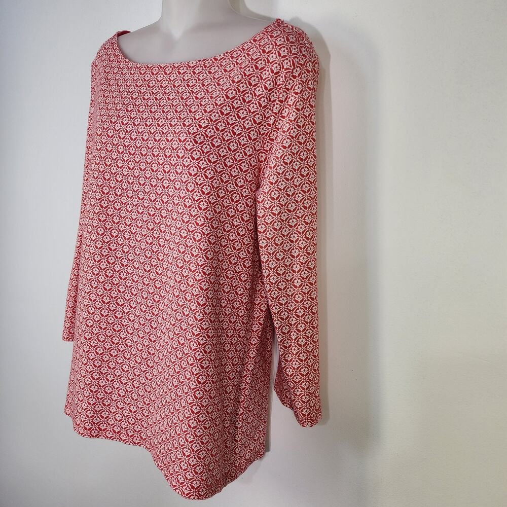 Talbots Top Tee Womens Large Printed 3/4 Sleeve Knit Bateau Neck T-Shirt Red - Picture 5 of 8